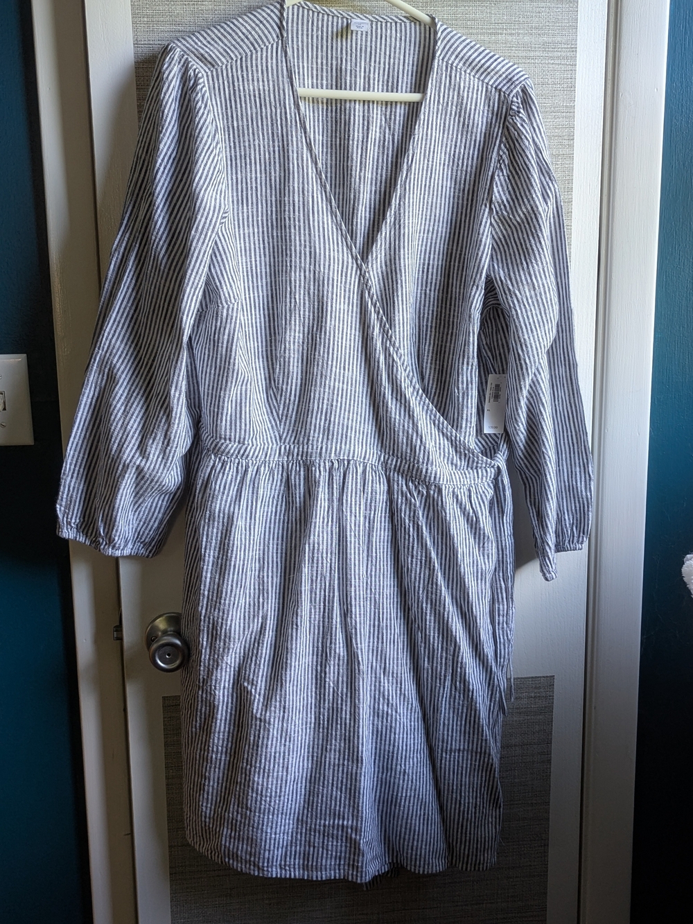 NWT Striped Wrap-Style Women's Dress in Blue and White